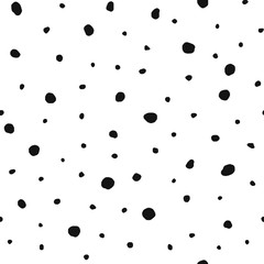 Seamless pattern. Shapeless circles and dots of different sizes, chaotic points.	