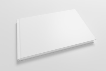 Blank horizontal book cover mock up on white background. Wide angle side view in perspective . 3d illustration