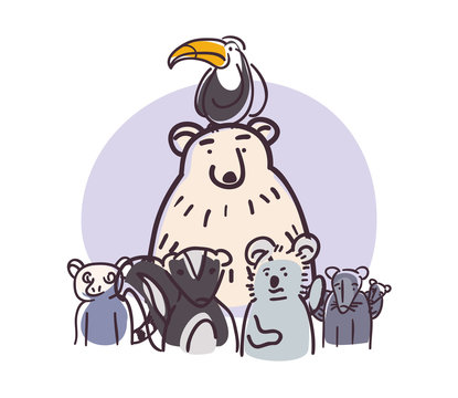 polar bear toucan and animals cartoons vector design