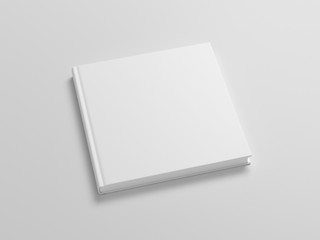 Blank square book cover mock up on white background. Side view. 3d illustration