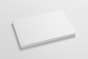 Blank horizontal book cover mock up on white background. Side view. 3d illustration