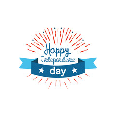 United Stated Happy independence day typographic design with decorative burst and ribbon, flat design