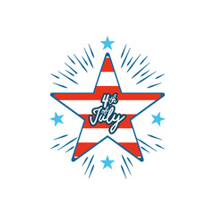 Fourth of July, United Stated independence day concept, Striped star with July 4th typographic design, flat design