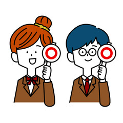 マルを持つ学生男女