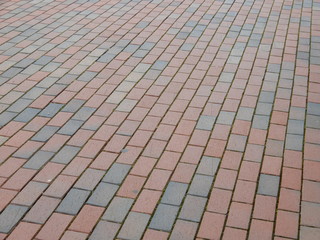 Perspective Angled View Red Gray Grey Brick Stone Street Road Sidewalk Pavement Texture Background...