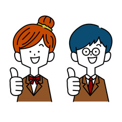 ハンドサインする学生男女