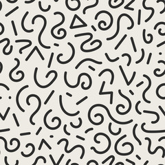 Vector seamless jumble geometric lines memphis pattern. Abstract trendy background. Hand drawn texture in doodle style