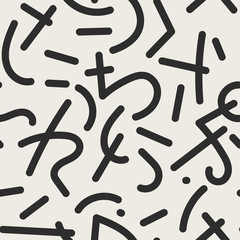 Vector seamless jumble geometric lines memphis pattern. Abstract trendy background. Hand drawn texture in doodle style