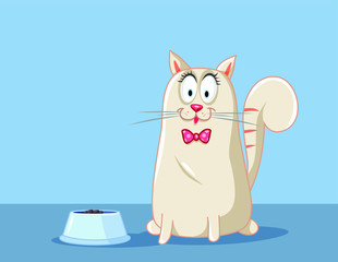 Cat Eating Vector Cartoon Illustration