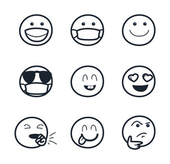 Emojis faces line style icon set vector design