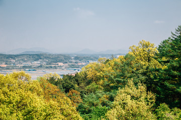 Fototapeta na wymiar Anseong city panorama view from Jukjusanseong mountain fortress in Anseong, Korea