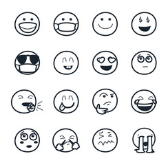 Emojis faces line style icon set vector design