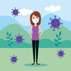 woman using face mask for covid19 pandemic vector illustration design