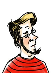 cartoon character man in glasses isolated on white portrait