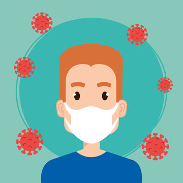 young man using face mask for covid19 pandemic vector illustration design