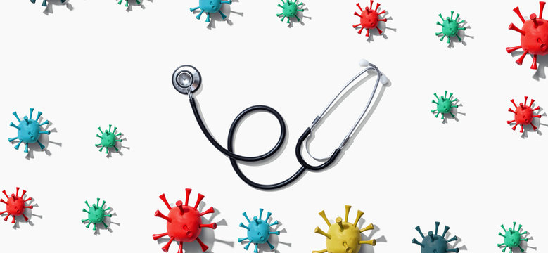 Coronavirus theme with a medical stethoscope on a solid background
