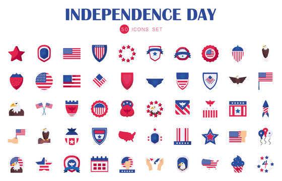 50 Independence day flat style icon set vector design