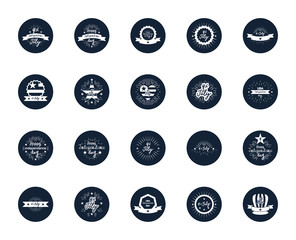 decorative seals and United Stated independence day icon set, block silhouette design