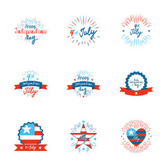 decorative bursts and 4th of july icon set, flat style