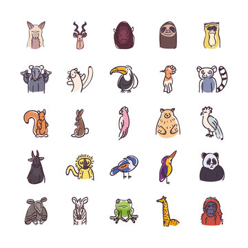 Animals flat style icon set vector design