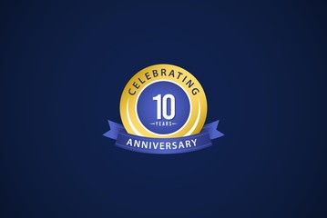 Naklejka premium 10 Years Anniversary Celebrating Blue Logo Vector Template Design Illustration