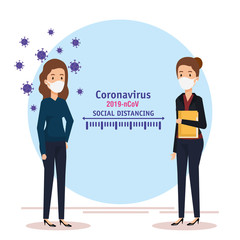 women using face mask and social distancing for covid19 vector illustration design