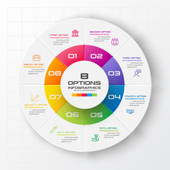 Circle chart infographic template with 8 options,Vector illustration.