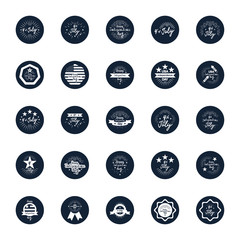 decorative seals and 4th of july icon set, block silhouette style