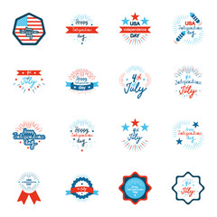 decorative ribbons and 4th of july icon set, flat style