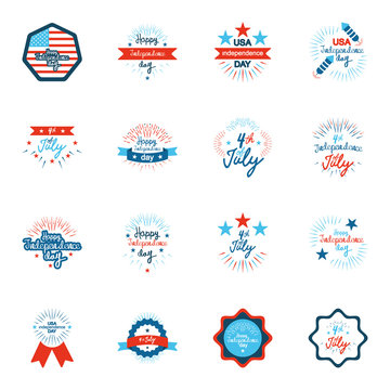 decorative ribbons and 4th of july icon set, flat style