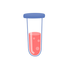 The vial with the vaccine is isolated on white. Concept of medical research, coronavirus epidemic. Vector illustration in flat style.