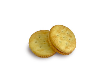 Two crackers isolated on white background with clipping path.