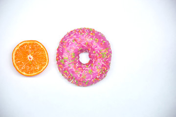 purple donut, red orange top view. White background copy space