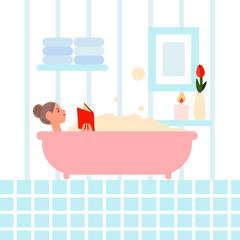 Self-care relaxing in a bathtub illustration