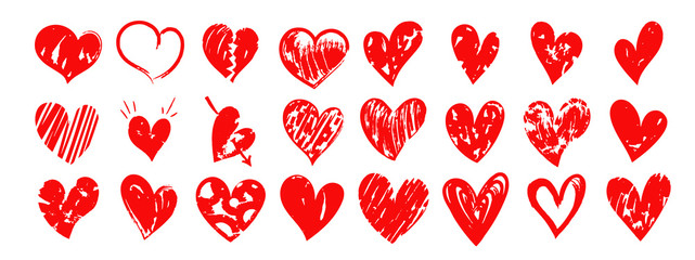 Heart icons set. Hand drawn hearts doodles collection. Medical health care and  love passion concept. Romance and love icon vector illustrations.