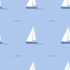 Crédence de cuisine en verre imprimé Vagues de la mer Navire De Dessin Animé, Yacht. Motifs sans couture colorés