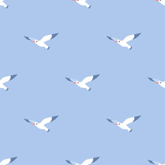 Fototapeta premium Cute Cartoon Seagull. Colored Seamless Pattern