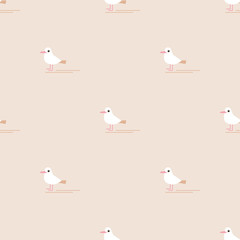 Cute Cartoon Seagull. Colored Seamless Pattern