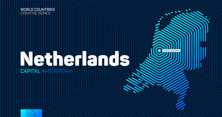 Abstract map of Netherlands with hexagon lines - obrazy, fototapety, plakaty