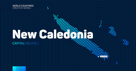 Abstract map of New Caledonia with hexagon lines