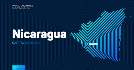 Abstract map of Nicaragua with hexagon lines