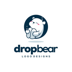 Jumping Polar Bear Logo Character, Cute white polar bear logo isolated