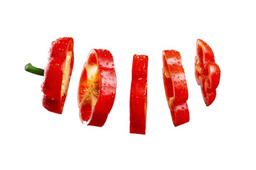 Sliced red bell pepper isolated on a white background