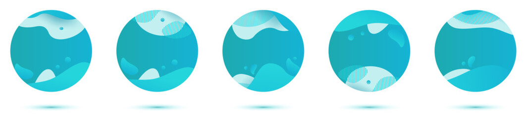 Social media template. Set with blue liquid abstract design for stories, Circle badge of liquid design. Social media pack template for discount and special offer.Vector illustration.