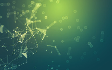 Abstract background. Molecules technology with polygonal shapes, connecting dots and lines. Connection structure. Big data visualization.