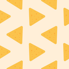 Tasty colorful crispy mexican nachos seamless pattern. Nice spanish fastfood texture for textile, wallpaper, background, cover, banner, bar and cafe menu design