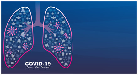 Coronavirus COVID-19 SARS-CoV-2 outbreak and coronaviruses influenza in the blue background. Human lungs. Pandemic medical health risk, immunology, virology, epidemiology concept. 