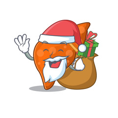 Cartoon design of human hepatic liver Santa with Christmas gift