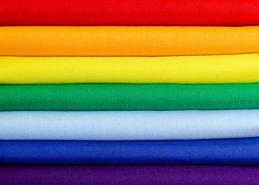 Pile Of Fabrics In Rainbow Colors