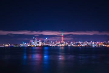 Fototapeta na wymiar Auckland City and Skytower at Night, Skycity, Auckland, New Zealand